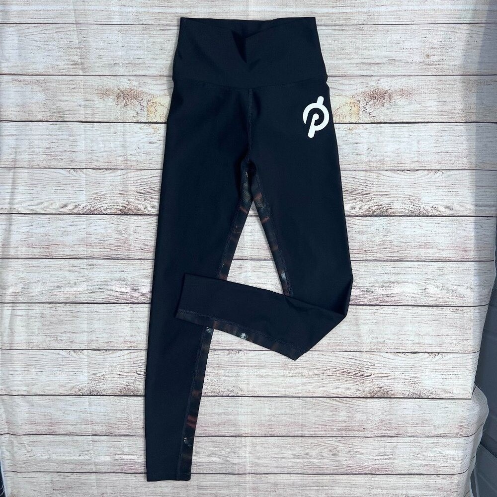 Peloton Leggings Womens‎ Small Black High Rise Compression Activewear Logo Yoga